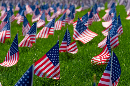 US flag background. American flag waving. Patriotic celebration on 4th of July. Independence Day....