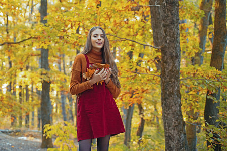 Relaxing in nature. Woman enjoy nature alone. Nature is source of power for her. Natural beauty....