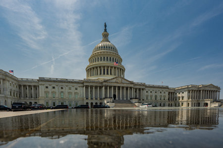 Washington DC skyline. Senate and House USA building. USA government seat in District of Columbia....