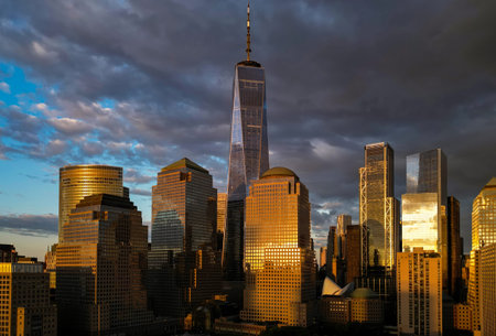 Aerial view of New York City, United States. NYC skyline. Panorama of New York. New York skyscrapers. Beautiful view in Manhattan, Empire State Building in NYC. The New York Times Building.の写真素材