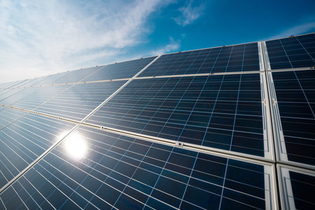 Solar power. Solar panel and sun energy. Electric from sunlight. Energy from the sun powers....