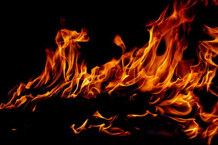 The fire, burning flame. Large burning flaming fire.