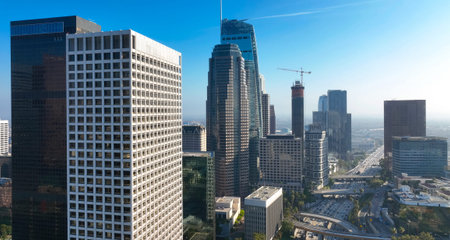 Los Angeles city. LA downtown aerial view. Los Angeles skyline. LA skyscrapers. Los Angeles from a...