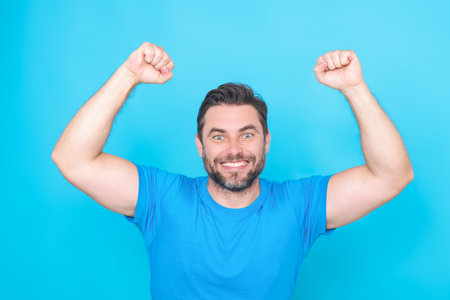 Portrait of excited man. Wow, its unbelievable. Excited man opening mouth widely. Man with excited, amazed expression face. Excited facial expression. Human emotions man facial expression concept.の写真素材
