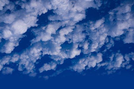 Horizon view with cloudy skies. Cumulus clouds in sky. Blue cloudscape. Sky background. Cloudy sky...