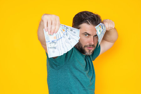 Business man with cash money dollars banknotes.の写真素材