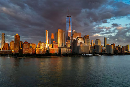 New York City, United States. Aerial view of New York city skyline in Manhattan. NYC, NY. American city. Manhattan skyline. Skyline of New York City. Cityscape of NYC. Famous landmarks of New York.の写真素材