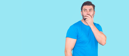 Man thinking with confuse face on isolated background. Man thinking about question, pensive...