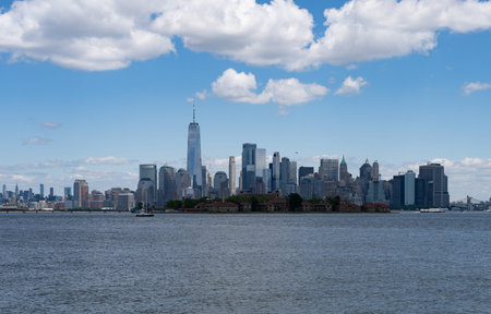 New York City. NYC skyline with towering skyscrapers. Manhattan and Hudson River. Panoramic...