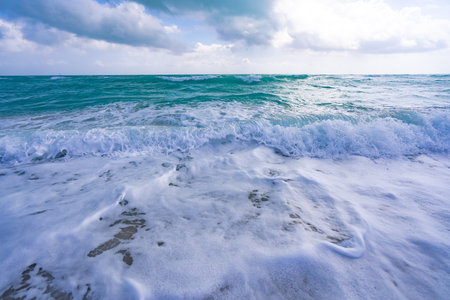 Sea waves. Summer ocean water motion. Ocean wave background. Deep blue sea beach. Turquoise wave. Dreamy sea beach. Beautiful sea beach waves.の写真素材