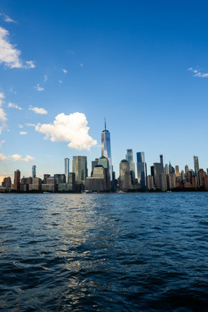 New York City skyline. Manhattan Skyscrapers in NYC, aerial panorama view from Hudson River.