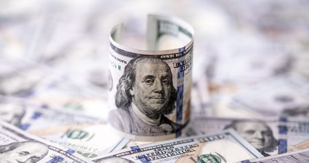 Money background with Franklin on the 100-dollar note. Texture of US money banknotes. 100 USD bills....