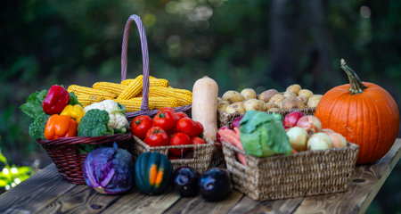 Harvest fruits and vegetables. Vegetables growing naturally. Organic farming. Autumn harvest of...