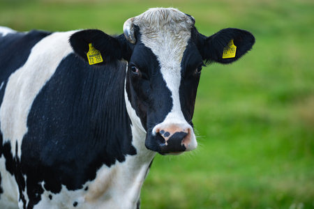 Cattle grazing in pasture. Herd of cattle. Livestock cow feeding on green grass. Grazing cows...