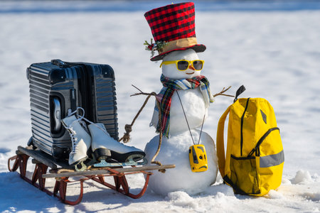 Winter gift from Snowman. Winter sale concept. Christmas and New Year celebration. Winter holiday...
