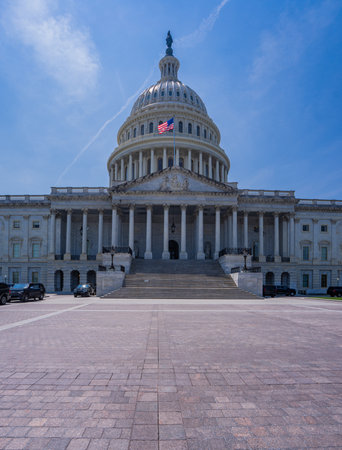 Congress in Washington, DC. Congress is the symbol of American democracy. Congress in Washington, DC. The Capitol dome rising over Capitol Hill. Washington DC skyline near Congress.の写真素材
