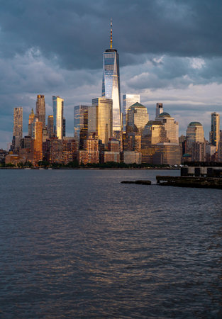 NYC skyline with skyscrapers. Manhattan and Brooklyn. New York City skyline with Hudson River views....