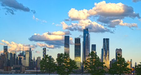 New York City. NYC skyline with towering skyscrapers. Manhattan and Hudson River. Panoramic...