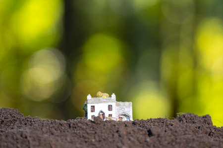 Fertile soil with natural earth background. Agricultural field with cultivated ground. Preparing soil for cultivation. Natural humus fertility.の写真素材