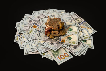 Real estate with money. Home buying. Home mortgage and insurance. Money for property. Rent and bay...