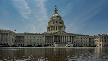 Capitol landmark. Capitol building. Congress of USA. The House and Senate. Capitol Reflecting Pool in Washington, DC. Iconic Capitol Building is symbol of American democracy.の写真素材
