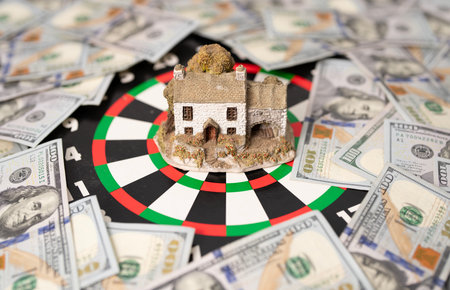 Home goal. Money and home goal concept. Investment strategy for. American finance and income growth....