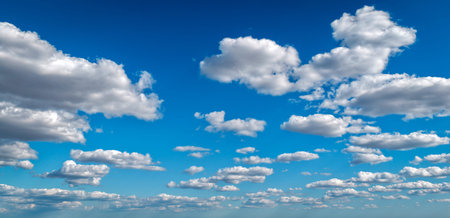 Morning blue sky with clouds layers. Cloudy sky background. Calm cloudscape with white clouds...
