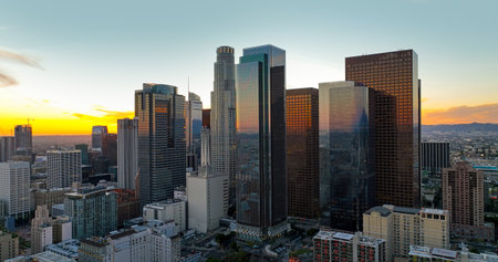 Downtown Los Angeles aerial panorama.の写真素材