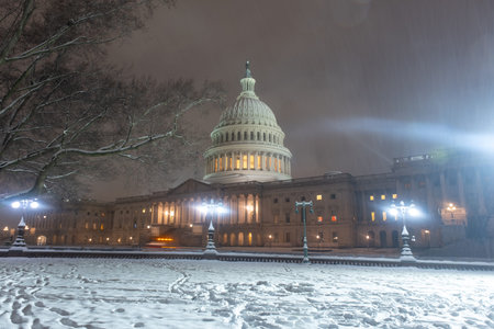 Washington DC in winter. American Capitol Building in snow. Washington city Capitol. United States Capital. USA landmark. Washington D.C. Washington city.の写真素材