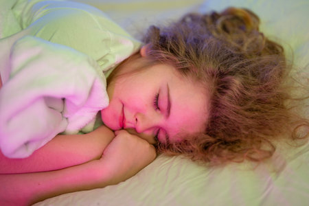 Childhood sleep moment. Quiet kids bedroom. Child sleep in comfort bed. Sweet kids dreams. Child...