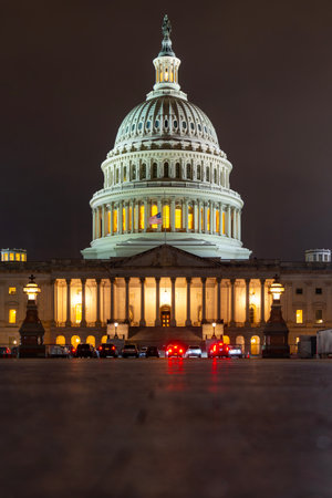 Washington DC in night. Capitol Building in night. Washington city Capitol. US Capital. USA capitol city. Washington D.C. Night Washington city.の写真素材