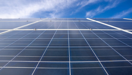 Panel panels on blue sky background. Solar energy.