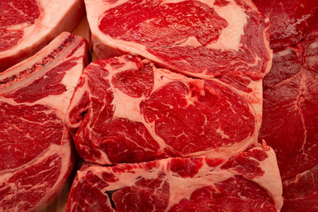 Beef looks fresh and premium. The beef shows rich natural marbling. Beef is ready for cooking use....