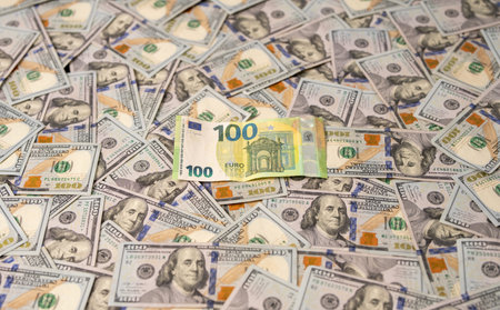 Euro and US dollar currency comparison concept. Dollars vs Euro currency. Financial success in USD...