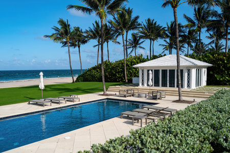 Villa luxury tropical beach. Villa oceanfront vacation property. Villa modern pool lifestyle. Villa...