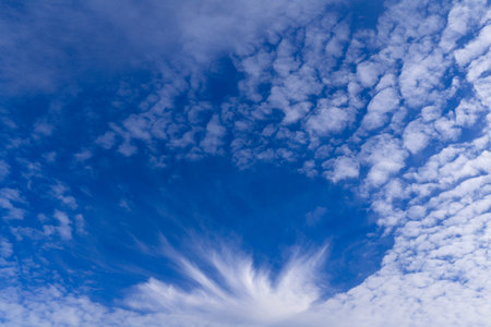 Clouds move in the blue sky. Tropical summer sky.
