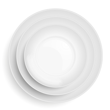 An illustration of three white plates stacked on top of each other. Overhead viewのイラスト素材