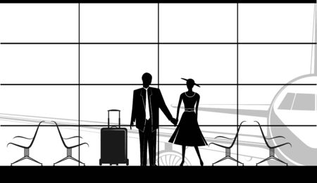 Icon of waiting area sign with row of empty chairs man and womenのイラスト素材