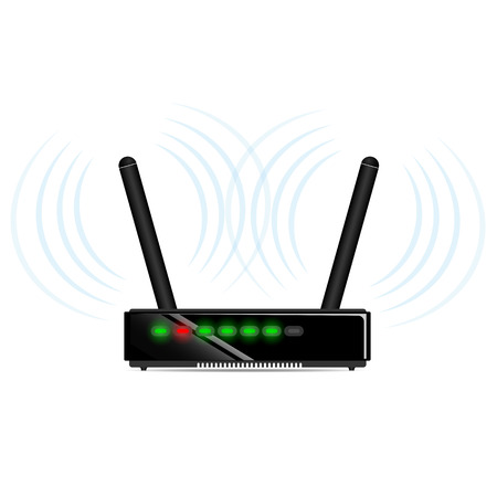 Black wi-fi router with two antennas on the tableのイラスト素材