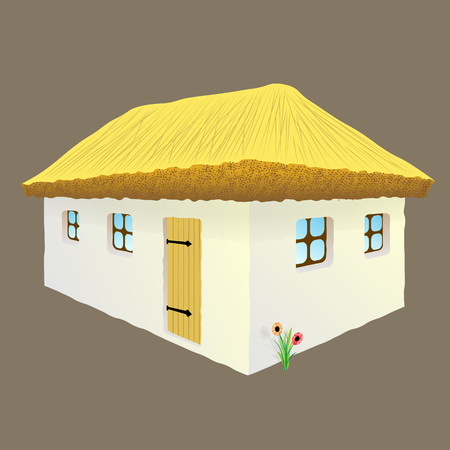 vector illustration of Ukrainian hut image. The symbol of the Ukrainian village. Eco-friendly housing, wattle and daub hutのイラスト素材