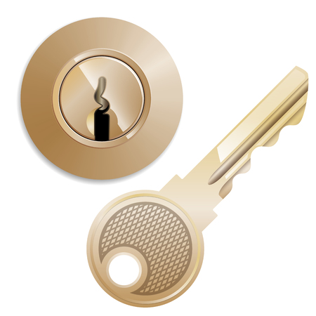 round Pin tumbler lock and key with glareのイラスト素材