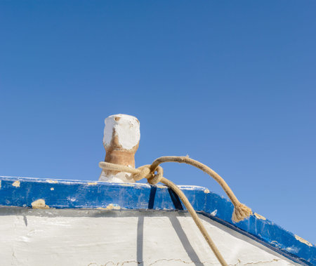 Detail of a wooden boat dock with mooring bittsの写真素材