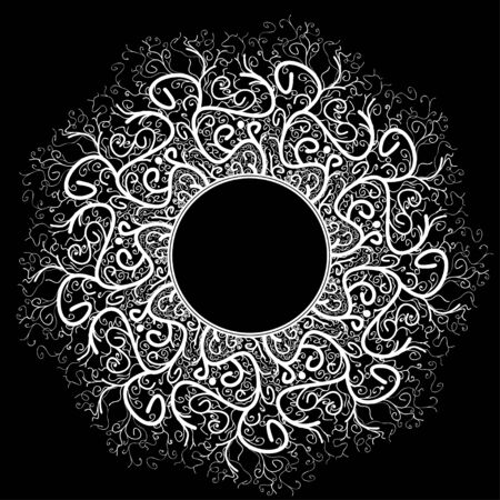 Deco Black Mandala, Patterned Design Element, Ethnic Amulet. Henna line. Frameのイラスト素材