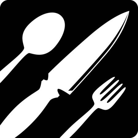 Fork, knife, tablespoon sign icon. Flat dark designのイラスト素材