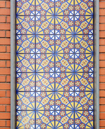 brick red wall and colorful tiles in Turkey, Istanbulの写真素材
