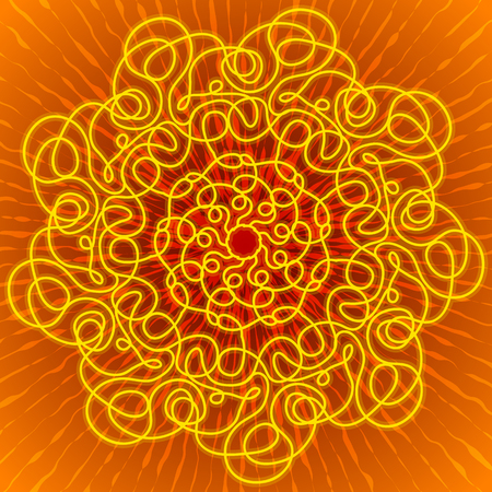vector floral pattern illustration, orange, yellow, brown color indian flat background with lines and flower mandala, mandala vector patternのイラスト素材