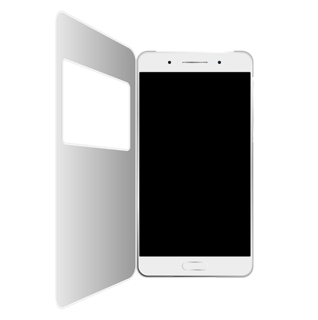 White smartphone in case with window, isolated on whiteのイラスト素材