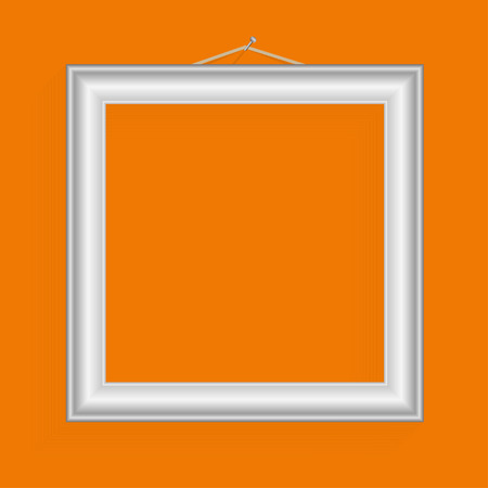 Vector realistic frame for your artwork or photos. Photo frame made of white wood baguette.のイラスト素材