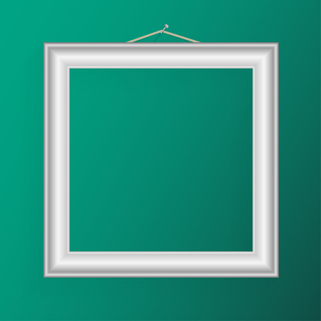 Vector realistic frame for your artwork or photos. Photo frame made of white wood baguette.のイラスト素材