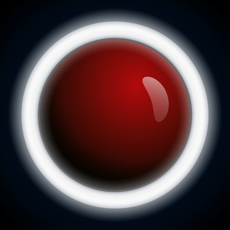 Abstract dark background with illuminated ring and a glossy red ball. A lot of empty space for text.のイラスト素材